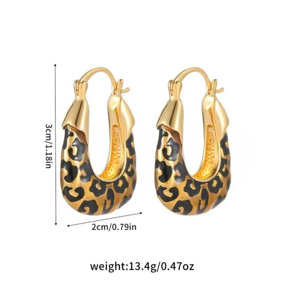 "Danielle" Leopard Print Square Hoop Earrings | Hypoallergenic - Picture 4 of 5